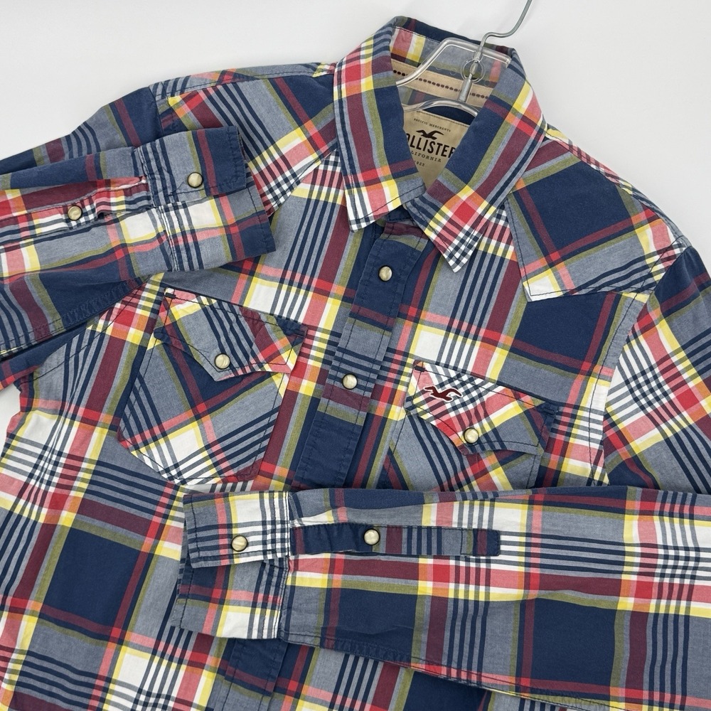Hollister Plaid Western Shirt Mens Medium Snap‎ Button Y2K Retro Country Cotton